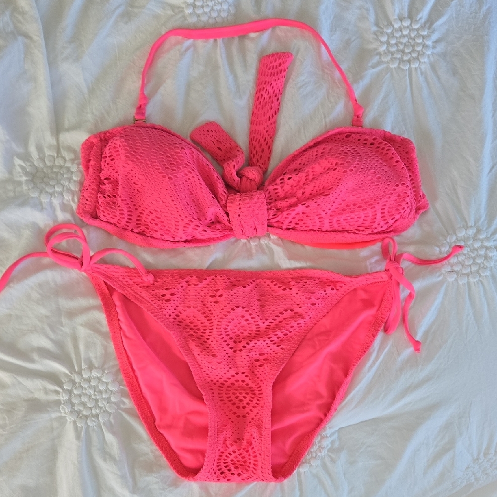 Xhilaration Bright Pink Lace Swimwear